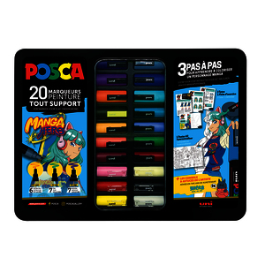 1 MALLETTE POSCA METAL MANGA 20 MARQUEURS POINTES ET COLORIS ASSORTIS