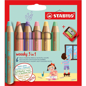 WOODY 6 CRAYONS COLORIS PASTELS ASSORTIS